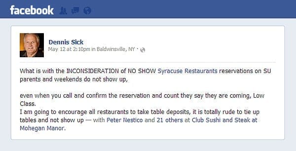 This is a better way - sell tickets! restaurant reservation no shows in syracuse