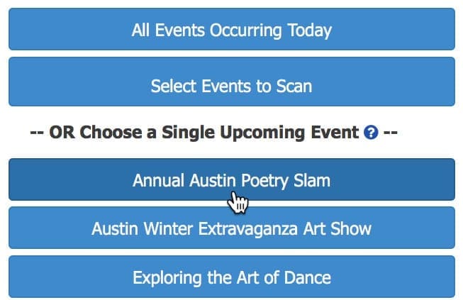 An example of the screen users will see to select multiple or single events.