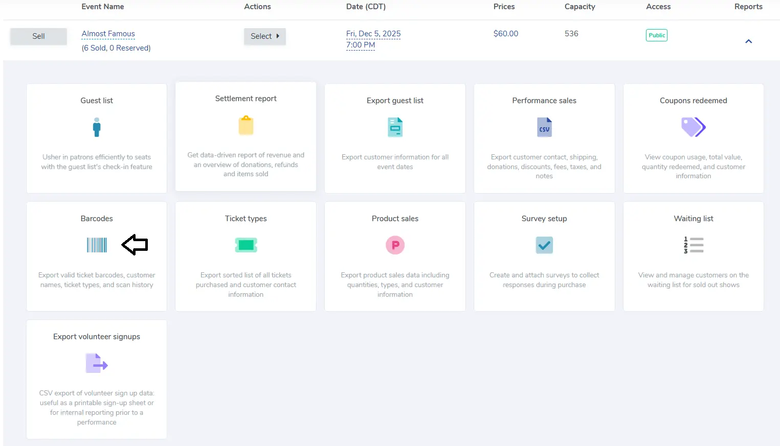 Export barcode report