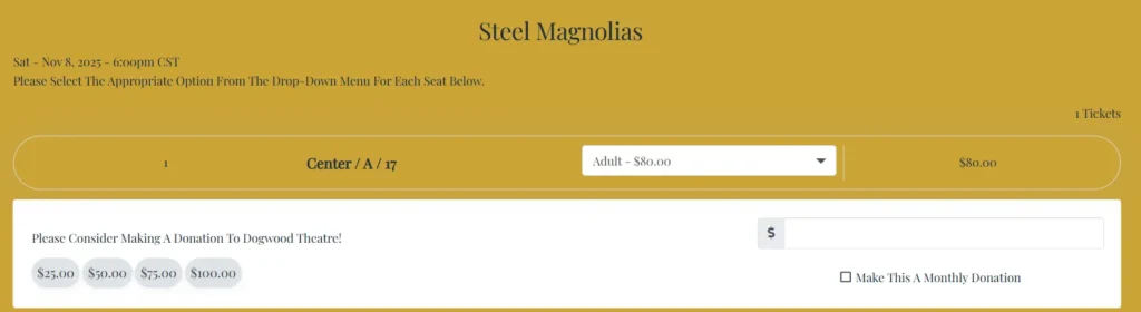 Donation at checkout in ThunderTix
