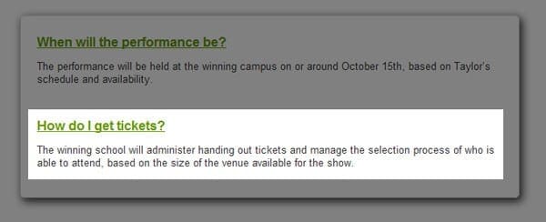 Taylor Swift on Campus FAQs hidden gotcha for schools? Screen shot of the Taylor Swift on Campus FAQs