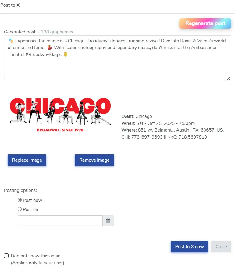 AI Generated Social Post in ThunderTix