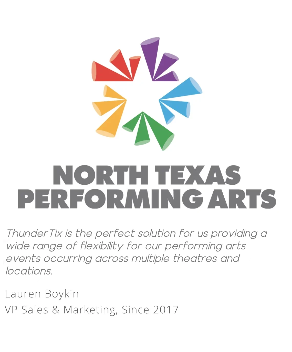 cropped-cropped-north_texas_performing_arts.webp Logo of North Texas Performing Arts Ticketing with testimonial on why ThunderTix is the best box office software